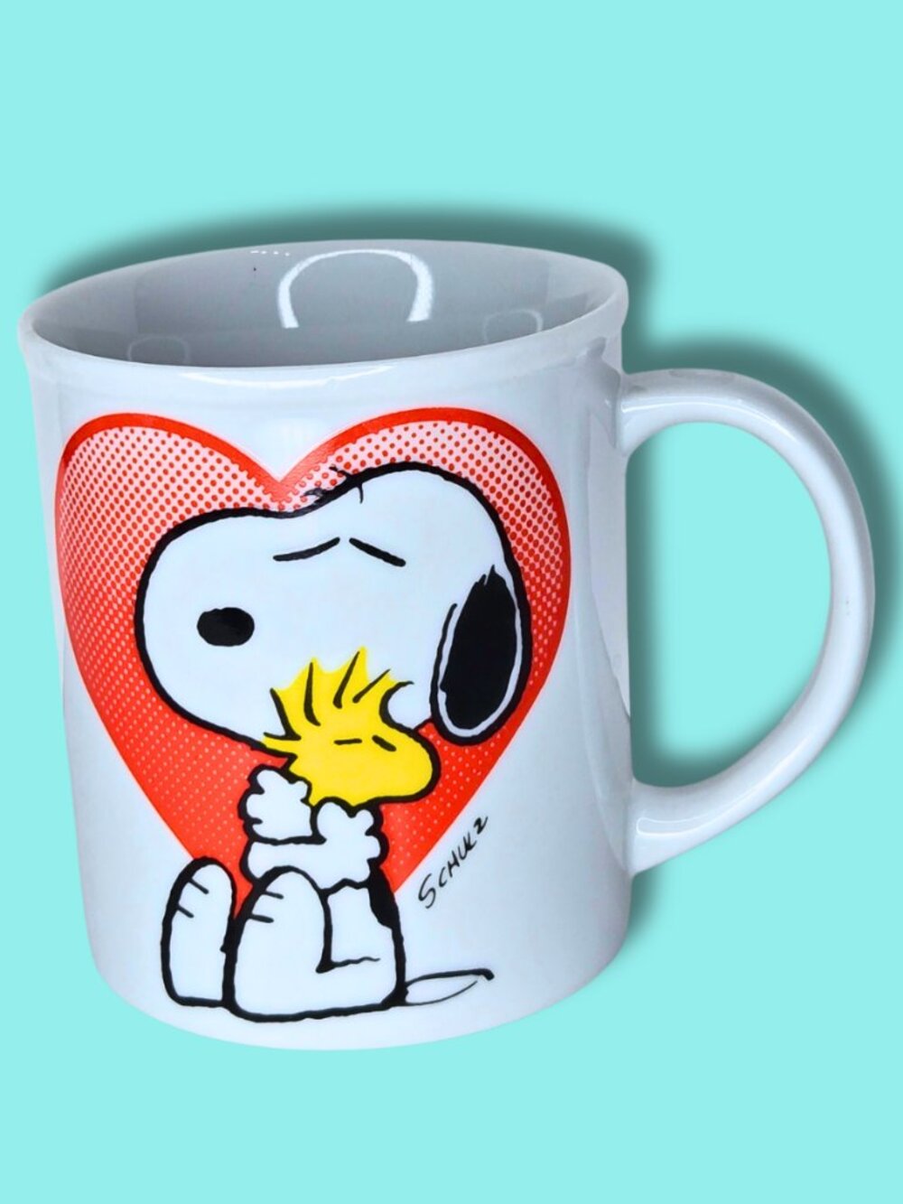 Vintage Japan Peanuts Snoopy & Woodstock Ceramic Mug, Gee Somebody Cares